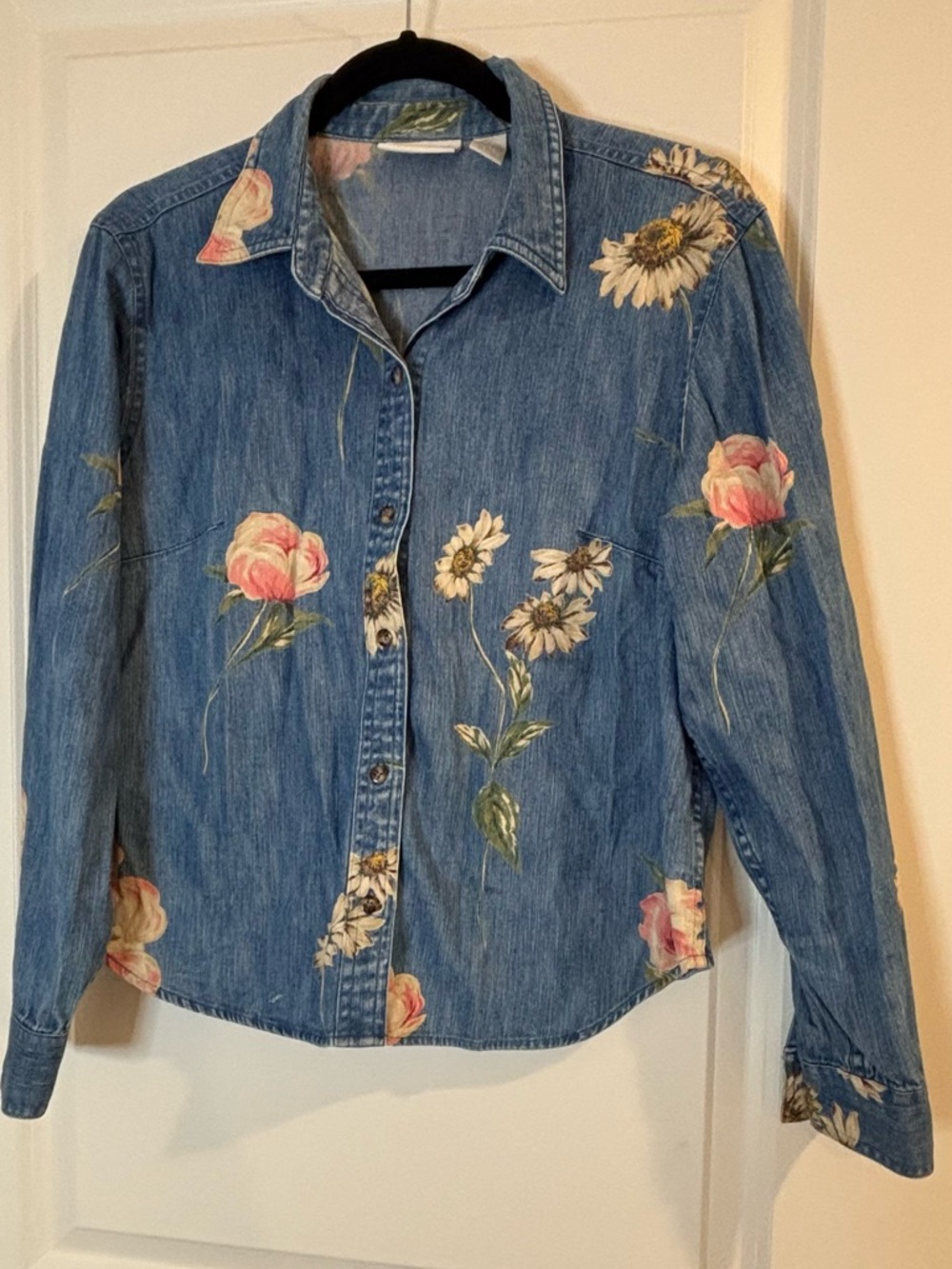 Liz Claiborne Denim Shirt with Green Leaf Trim